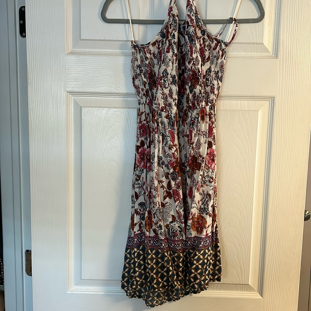 White, Red, and Pink Floral Fit and Flare Halter Dress